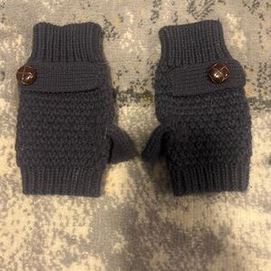 Dark Knit Fingerless Gloves with Button Detail